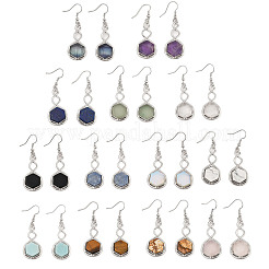 Hexagon Natural Mixed Stone Dangle Earrings&nbsp;EJEW-K298-01P