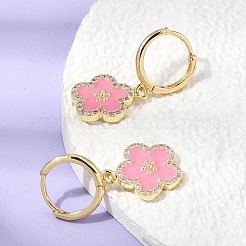 Brass Micro Pave Clear Cubic Zirconia Enamel Hoop Dangle Earrings&nbsp;EJEW-G471-07G