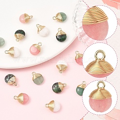 4Pcs 4 Styles Natural White Jade & Green Aventurine & Ruby in Zoisite Flat Round Charms&nbsp;G-YW0002-63