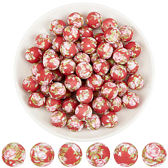 60Pcs Round with Pattern Food Grade Eco-Friendly Silicone Focal Beads&nbsp;SIL-PA0001-34B