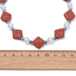 Dyed Natural Lava Rock & Round Synthetic Turquoise & Imitation Pearl Beaded Necklaces&nbsp;GG-CBA922D-07C