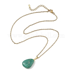 Natural Amazonite Teardrop Pendant 304 Stainless Steel Cable Chain Necklaces&nbsp;NJEW-JN06417
