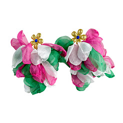 Handmade Flower Tassel Alloy Cloth Dangle Stud Earrings&nbsp;FS-WG221B7-01