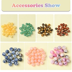 175Pcs 7 Styles Round Natural Tiger Eye & Green Aventurine & Red Jasper & Topaz Jade & Dyed Persian Jade & Blue Spot Jasper & Yellow Jade Box Sets&nbsp;DIY-FS0007-08