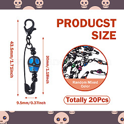 20Pcs Halloween Skull Acrylic & Iron Safety Pins Pendant Decorations&nbsp;HJEW-TA00387