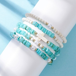 5Pcs 5 Styles Natural Freshwater Shell Beaded Stretch Bracelets&nbsp;BJEW-JB12726