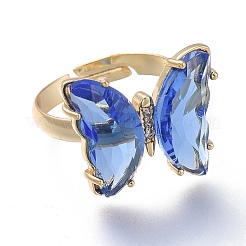Adjustable Brass Glass Finger Rings&nbsp;RJEW-P148-A01-06