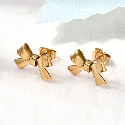 304 Stainless Steel Bowknot Stud Earrings&nbsp;EJEW-Z136-01G