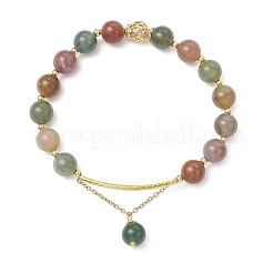 Natural Indian Agate Round Beaded Bracelets&nbsp;BJEW-JB11925-01