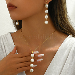 Elegant Round Plastic Imitation Pearl Pendant Necklaces & Earrings Set for Women&nbsp;GY5853