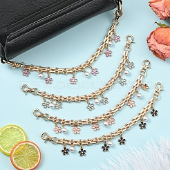 Alloy Enamel Flower with ABS Plastic Pearl Round Bead Charm Iron Chain Bag Decorative Chains&nbsp;HJEW-FS00054-02