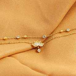 Lotus 304 Stainless Steel Crystal Rhinestone & Natural Shell Link Double Layer Anklets&nbsp;FS-WG23A6C-01