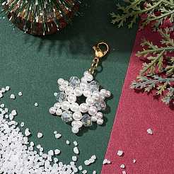 Christmas Snowflake Shell Pearl & Glass Pendants Decorations&nbsp;HJEW-TA00217