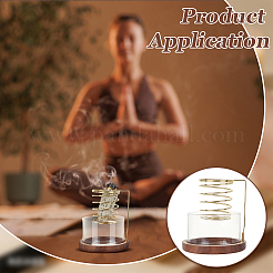 Glass & Zinc Alloy & Walnut Wood Incense Burner Holder&nbsp;AJEW-WH0817-119A