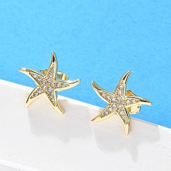 Brass Micro Pave Clear Cubic Zirconia Stud Earrings&nbsp;EJEW-D305-11G