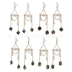 Paua Shell & Shell Pearl Dangle Earrings&nbsp;EJEW-JE07413