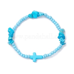 2Pcs Natural Rose Quartz & Synthetic Turquoise Chip Beaded Stretch Bracelets for Women&nbsp;BJEW-JB12909