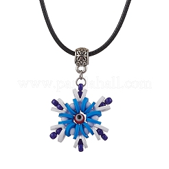 Glass Seed Beads & Polymer Clay & Evil Eye Lampwork Snowflake Pendant Necklaces&nbsp;NJEW-MZ00102-03