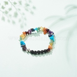 Natural & Synthetic Mixed Stone Chips & Lava Rock & Alloy Cross Stretch Bracelets&nbsp;BJEW-JB08570