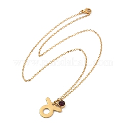 304 Stainless Steel Glass Drill Birth Stone Constellation Pendant Necklaces&nbsp;LS-STAS-D305-08G-B