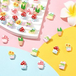 60Pcs 6 Styles Potted Plant Themed Opaque Resin Cabochons&nbsp;CRES-CJ0001-76