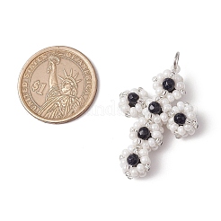 Glass Seed Beaded Cross Pendants&nbsp;PALLOY-MZ00642-03