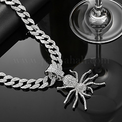 Alloy Full Crystal Rhinestone Halloween Spider Pendant Cuban Link Chain Necklaces for Men&nbsp;FS-WG4B1F3-02