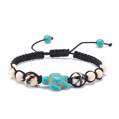 2Pcs 2 Color Synthetic Turquoise(Dyed) Tortoise & Magnesite & Ocean White Jade(Dyed) Braided Bead Bracelets Set&nbsp;BJEW-JB08380