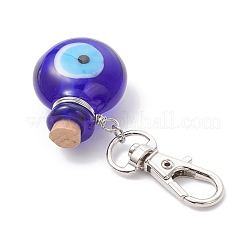 Handmade Lampwork Essential Oil Flat Round Evil Eye Bottle Pendant Decorations&nbsp;HJEW-JM04400