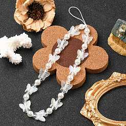 Acrylic Butterfly Pearl Beaded Mobile Straps&nbsp;HJEW-YW0001-01