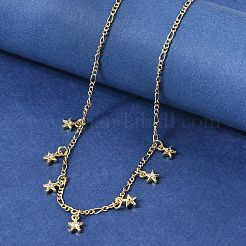 Brass Micro Pave Clear Cubic Zirconia Star Pendant Necklaces&nbsp;NJEW-B157-04G