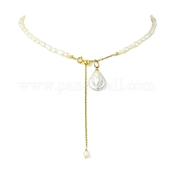Adjustable Baroque Natural Keshi Pearl Pendant Natural Pearl Rice Beaded Lariat Necklaces for Women&nbsp;NJEW-JN06343-01