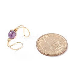 Natural Amethyst Round Beaded Open Cuff Ring&nbsp;RJEW-TA00041-02