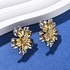 304 Stainless Steel Two Tone Flower Stud Earrings&nbsp;EJEW-L304-10GP