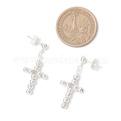Brass Beaded Cross Dangle Stud Earrings&nbsp;EJEW-JE06479-03