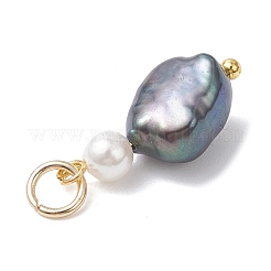 Natural Freshwater Pearl Potato & Shell Pearl Round Bead Pendants&nbsp;X-PALLOY-JF04714-01