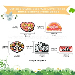 20Pcs 5 Styles Stop War Love Peace Themen Silicone Focal Beads&nbsp;SIL-CJ0002-11