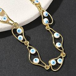 Brass Enamel Flat Round Evil Eye Link Chain Bracelets for Women&nbsp;BJEW-G764-01G-03