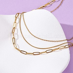 304 Stainless Steel Paperclip Chain 3 Layer Necklaces&nbsp;NJEW-T016-18G