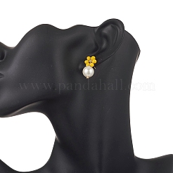 4 Pairs 4 Colors Glass & Shell Pearl Flower with Round Dangle Stud Earrings&nbsp;EJEW-TA00748