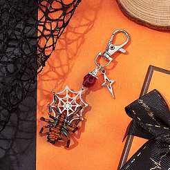 Halloween Spider Wire Wrapped Glass Seed & Stainless Steel Pendant Decoration&nbsp;HJEW-MZ00071