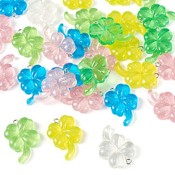30Pcs Transparent & Opaque Resin Clover Pendants&nbsp;CRES-TA0001-95