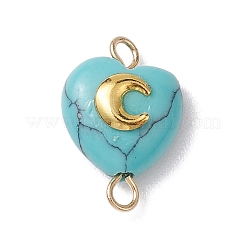 Mixed Gemstone Heart Links Connector Charms with Golden Tone Sun Moon Star Metal Slices&nbsp;PALLOY-JF02762