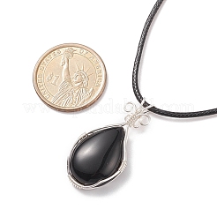 Natural Obsidian Teardrop Pendant Necklaces Set with Waxed Cords for Women&nbsp;NJEW-TA00034-02