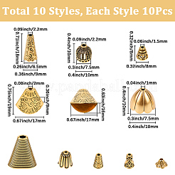 100Pcs 10 Styles Tibetan Styles Alloy Bead Cone & Caps&nbsp;FIND-SP0020-73B