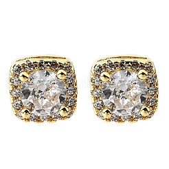 Square Brass Micro Pave Clear Cubic Zirconia Stud Earrings&nbsp;EJEW-G433-04G