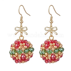 Glass Seed Bead with 304 Stainless Steel Christmas Dangle Earrings&nbsp;EJEW-MZ00534