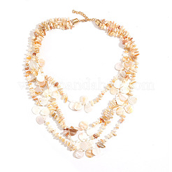 Ocean Natural Shell Chip Beaded Multi Layered Necklaces with Alloy End Chains for Women&nbsp;WGD1A0B-01