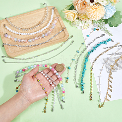 16Pcs Brass & Synthetic Turquoise & Plastic Pearl Beads Baseball Cap Chains&nbsp;HJEW-HY00073