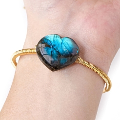 Hand-woven Natural Labradorite Alloy Cuff Bangles&nbsp;PW-WGEEB8F-02